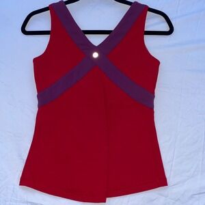 Lululemon Womens Red Purple Criss Cross Shelf Bra Yoga Tank Top Reflective Logo